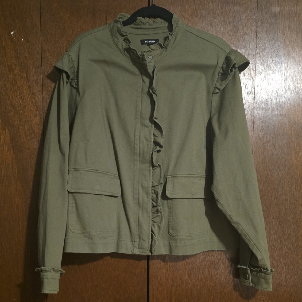 Torrid Lightweight Twill Ruffle Utility Jacket